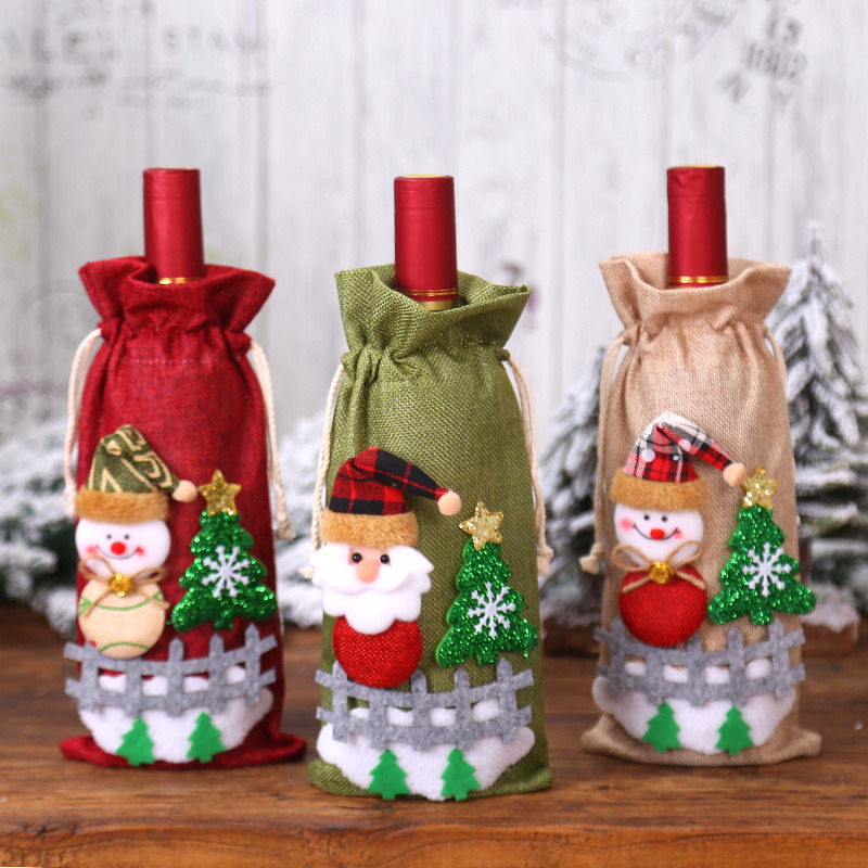 Christmas wine bottle sleeves santa covers table decoration