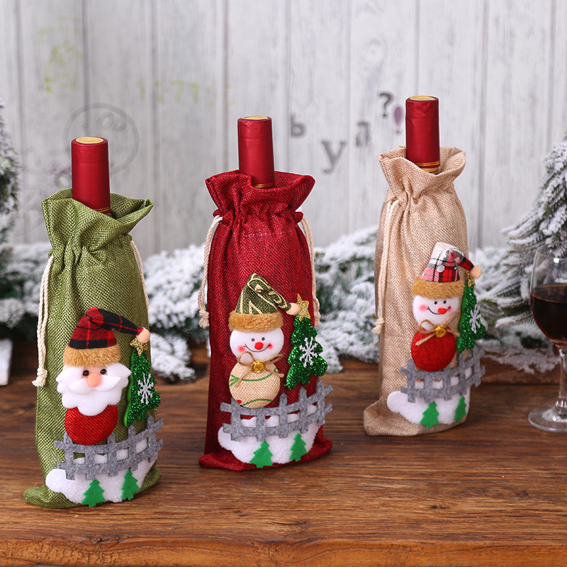 Christmas wine bottle sleeves santa covers table decoration