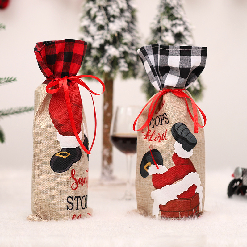 Christmas wine bottle sleeves red black plaid covers