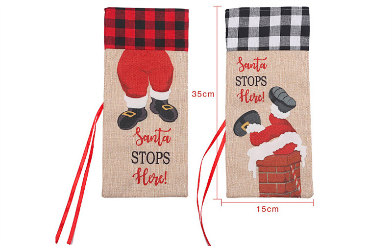 Christmas wine bottle sleeves red black plaid covers