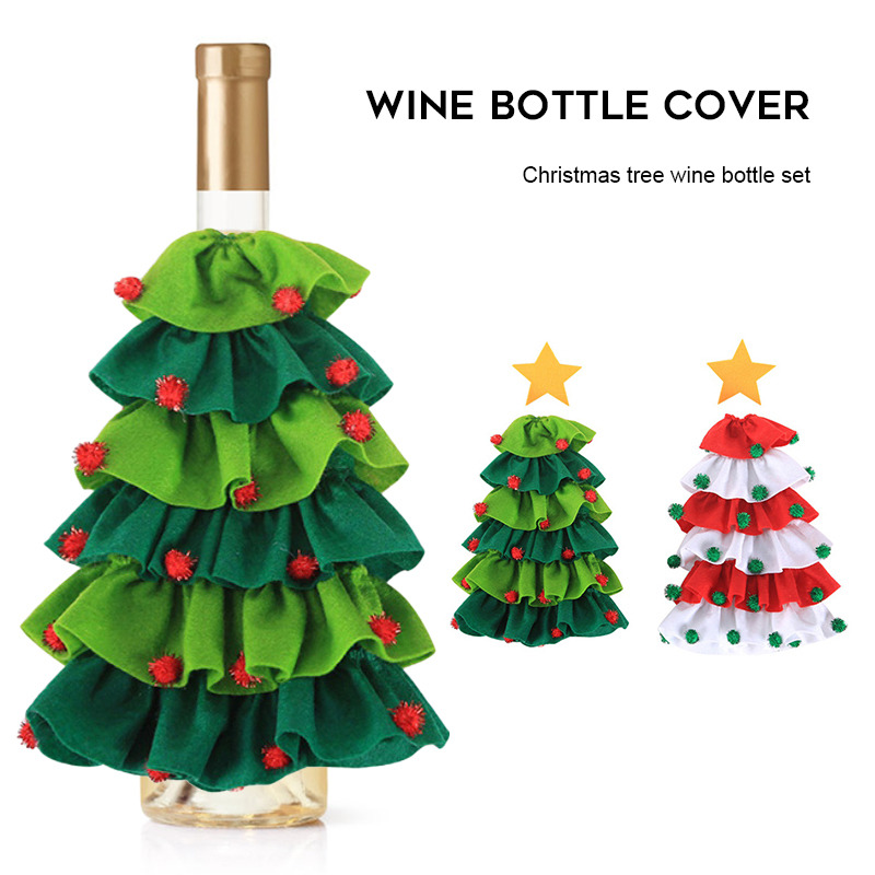 Christmas tree wine bottle covers dinner decor table ornament
