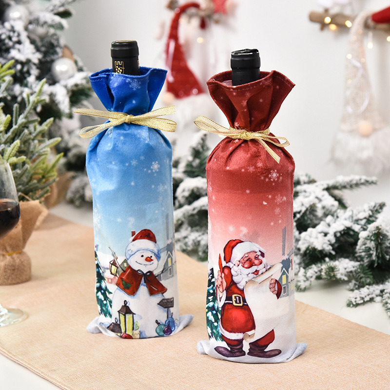 Christmas wine bottle sleeves santa claus noel dinner table decoration