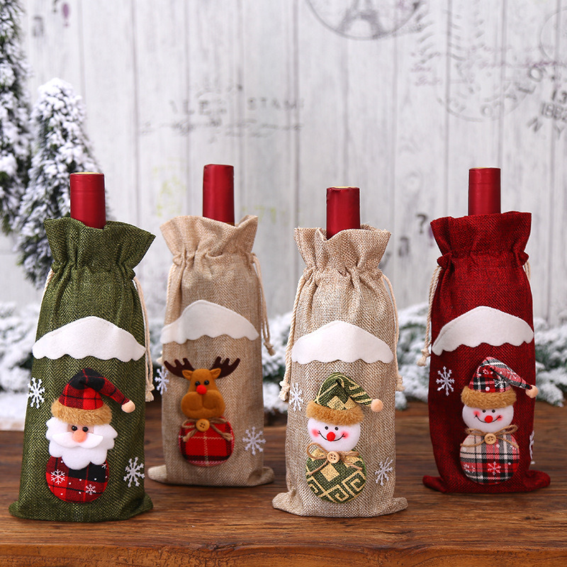 Christmas wine bottle sleeves santa claus drawstring bags