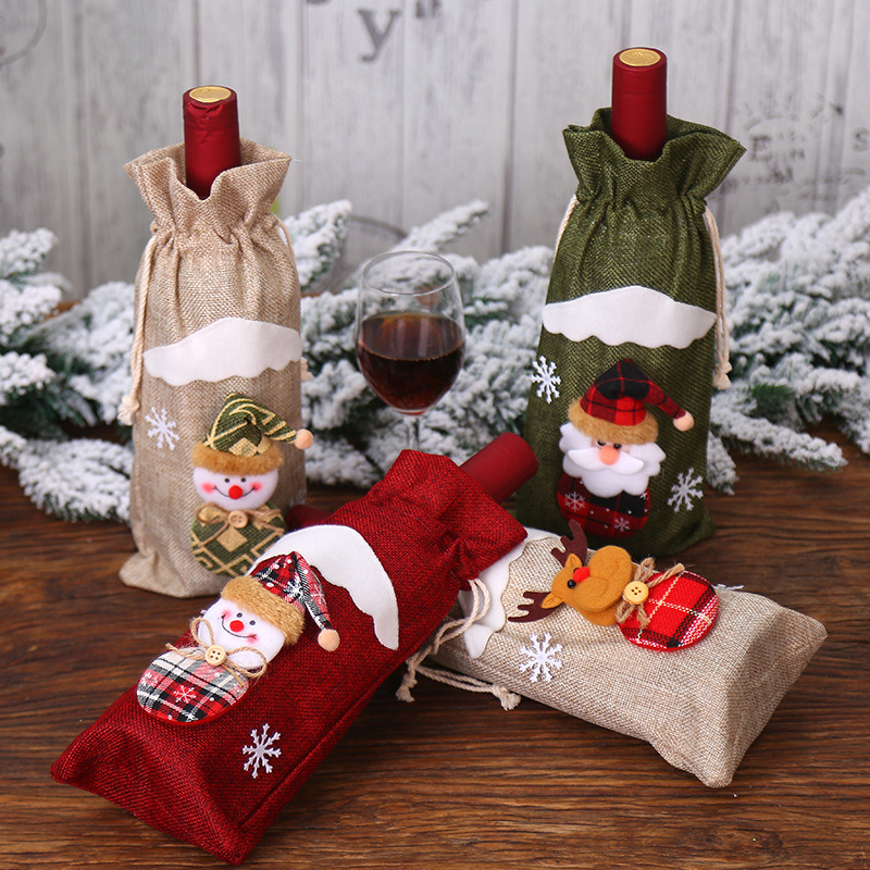 Christmas wine bottle sleeves santa claus drawstring bags