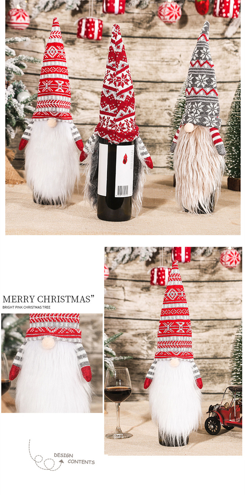 Christmas wine bottle cover plush gnomes xmas decoration