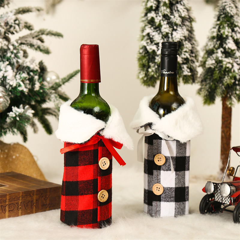 plaid coat christmas wine bottle sleeves cover decoration