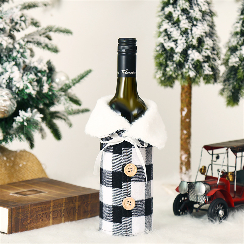 plaid coat christmas wine bottle sleeves cover decoration