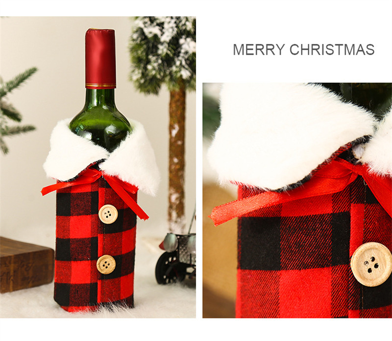 plaid coat christmas wine bottle sleeves cover decoration