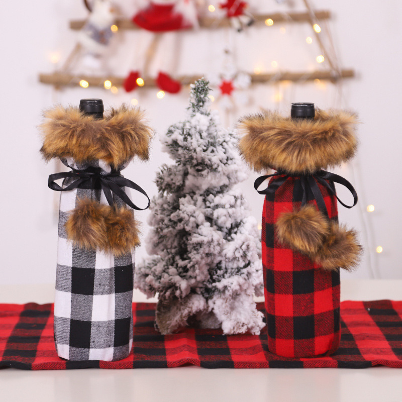 fur collar christmas bottle sleeves santa claus wine cover