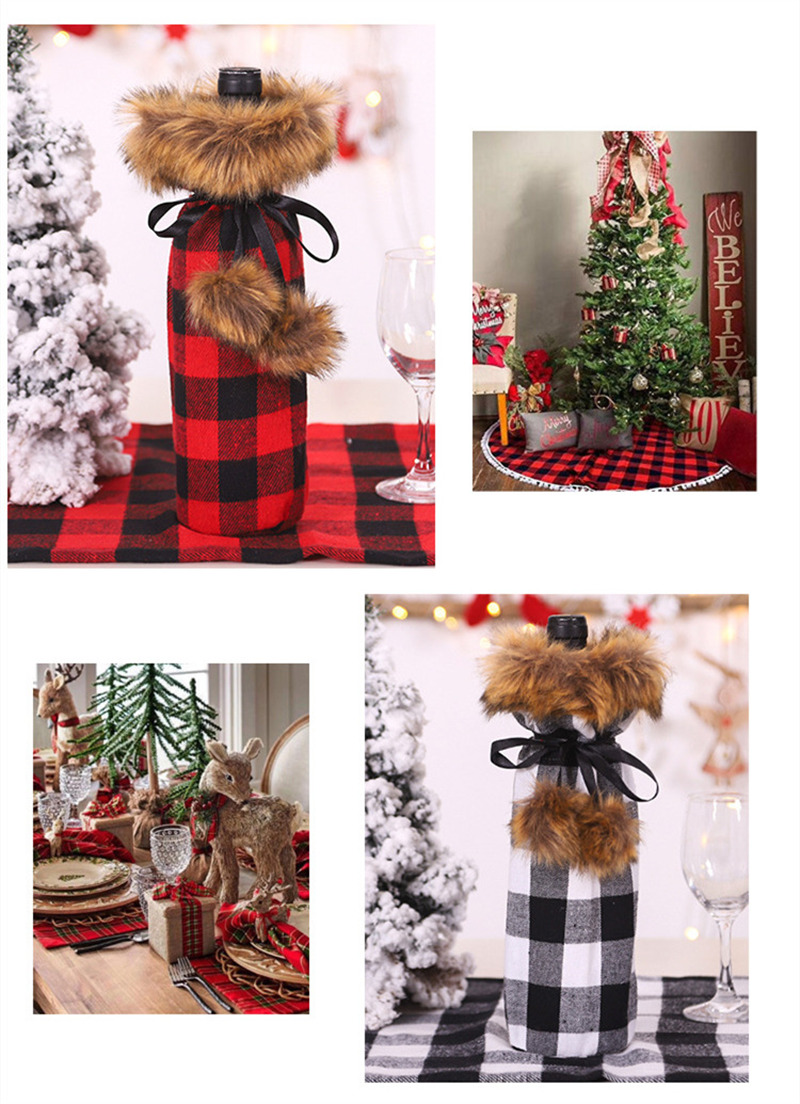 fur collar christmas bottle sleeves santa claus wine cover