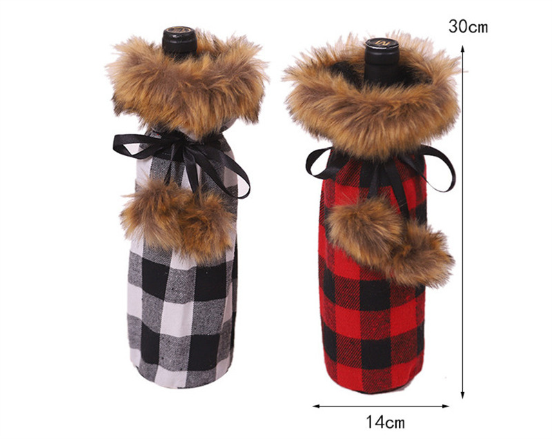 fur collar christmas bottle sleeves santa claus wine cover