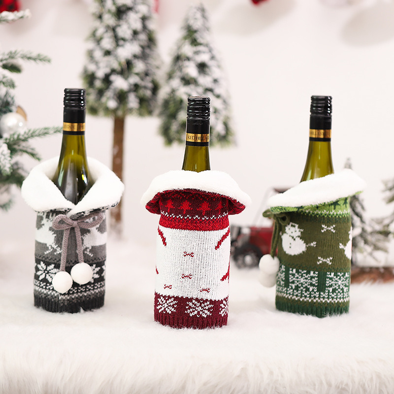 white collar christmas wine bottle sleeves sweater covers
