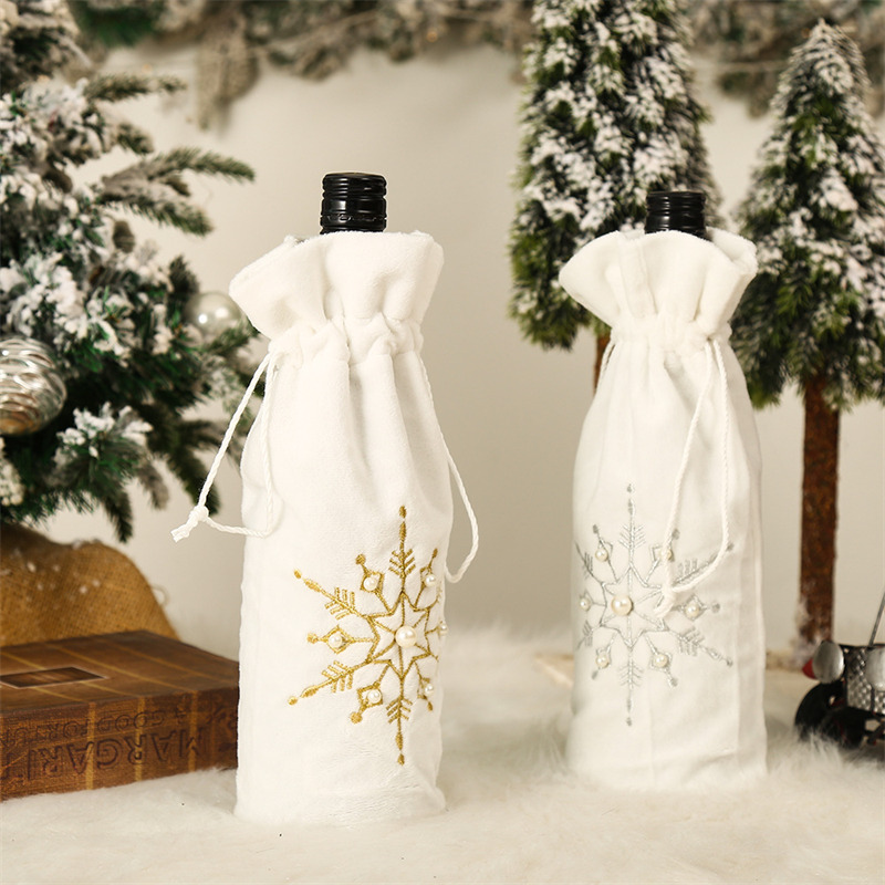 embroidery christmas wine bottle sleeves silver xmas covers