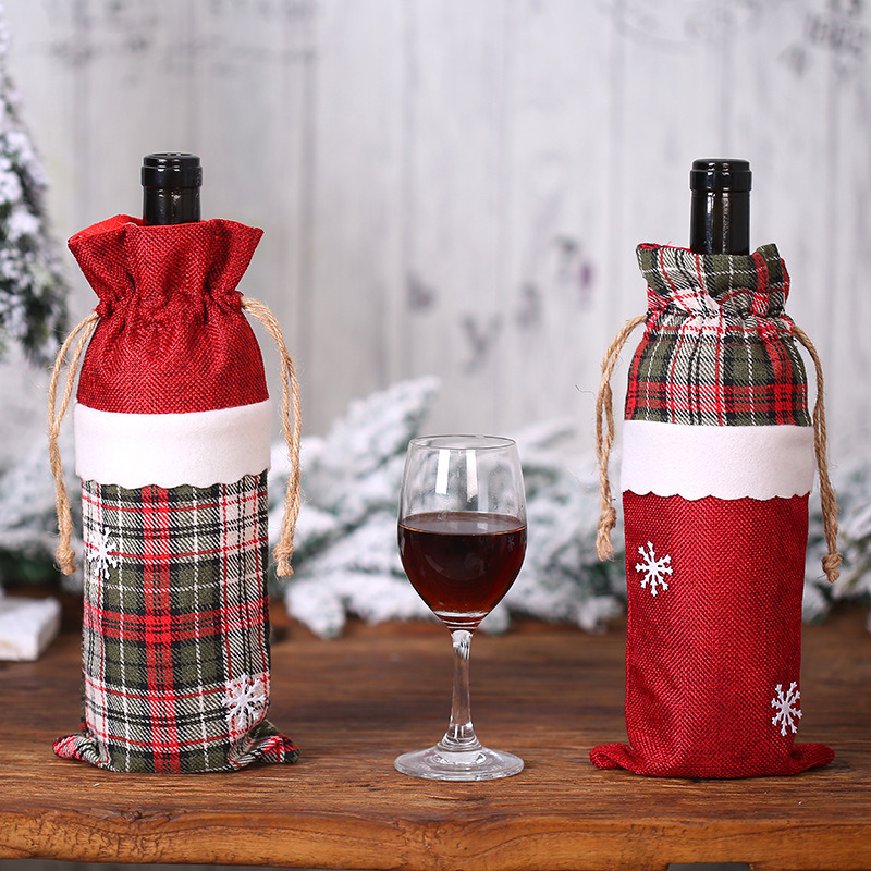 lattice linen christmas wine bottle sleeves dinner table decoration