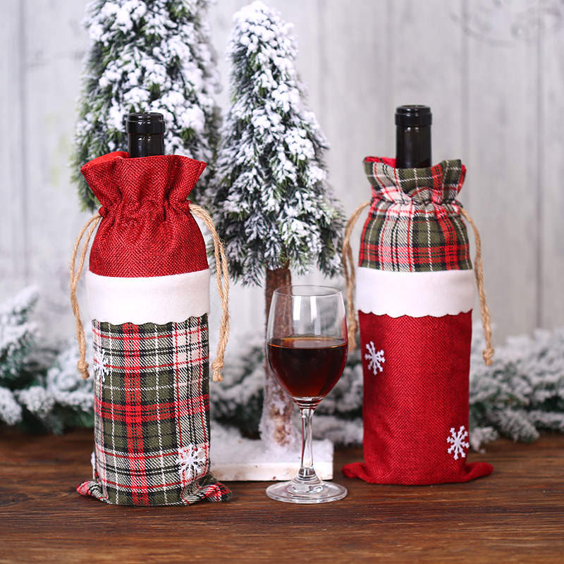 lattice linen christmas wine bottle sleeves dinner table decoration