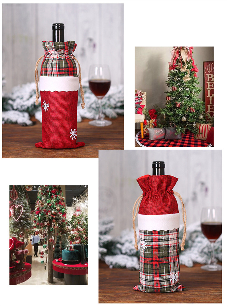 lattice linen christmas wine bottle sleeves dinner table decoration