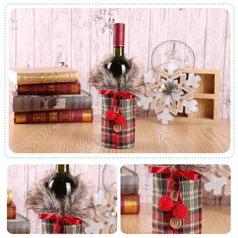 fur collar christmas wine bottle sleeves lattice covers