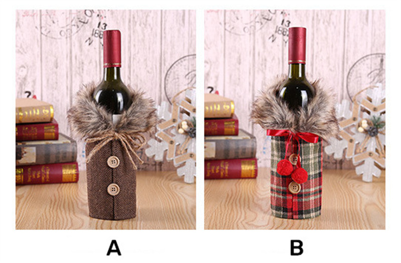 fur collar christmas wine bottle sleeves lattice covers