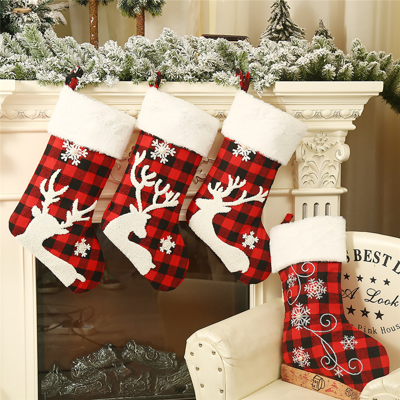 red black plaid christmas stockings xmas decoration