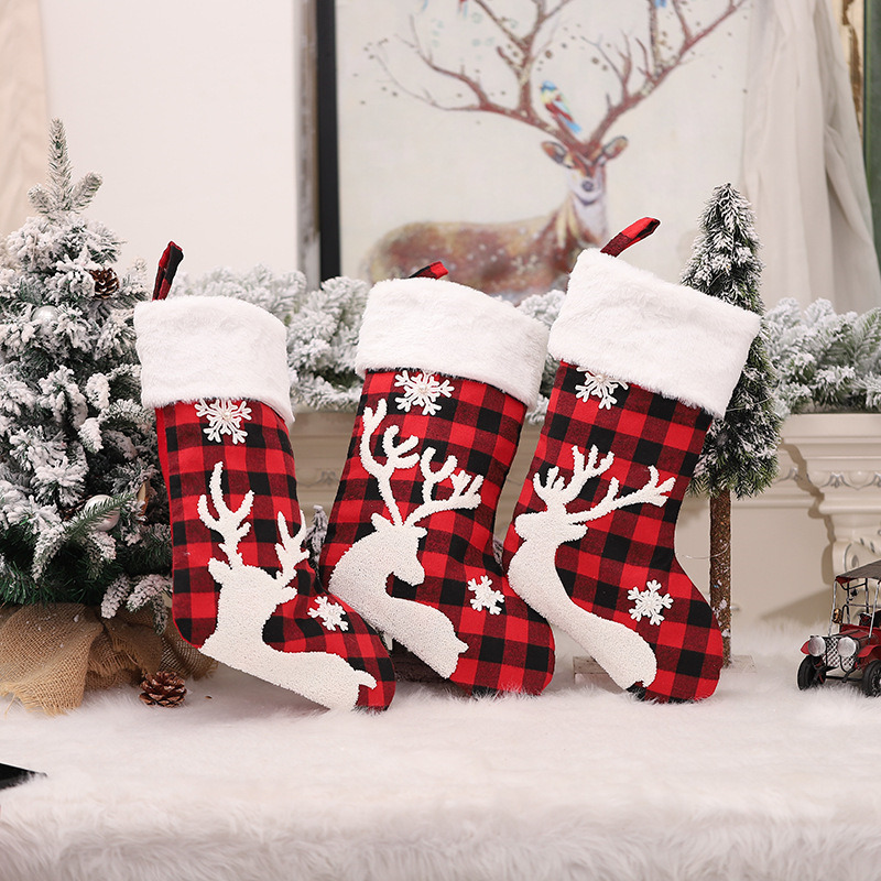 red black plaid christmas stockings xmas decoration