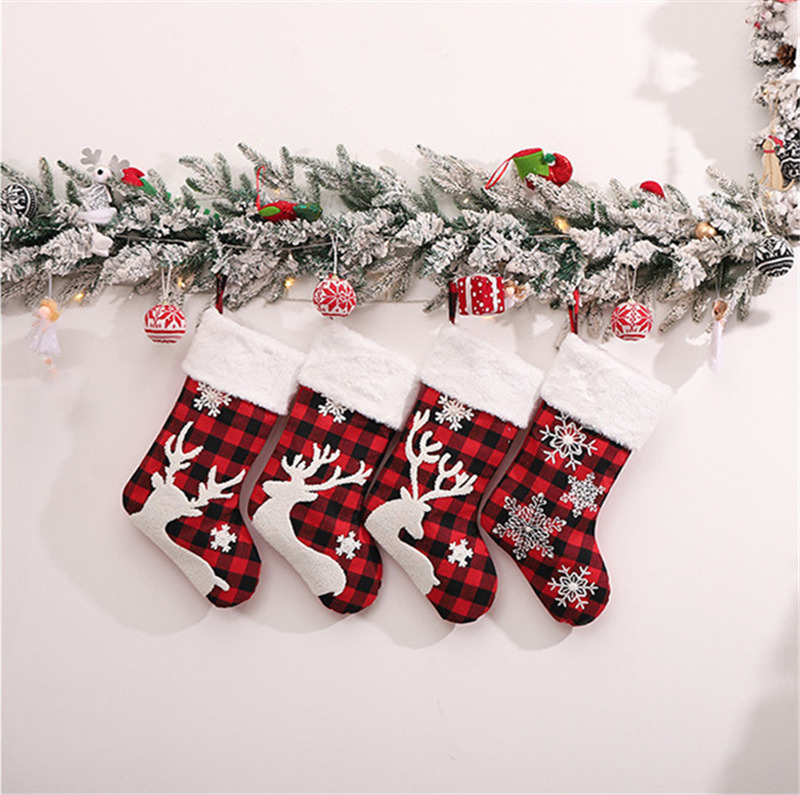 red black plaid christmas stockings xmas decoration