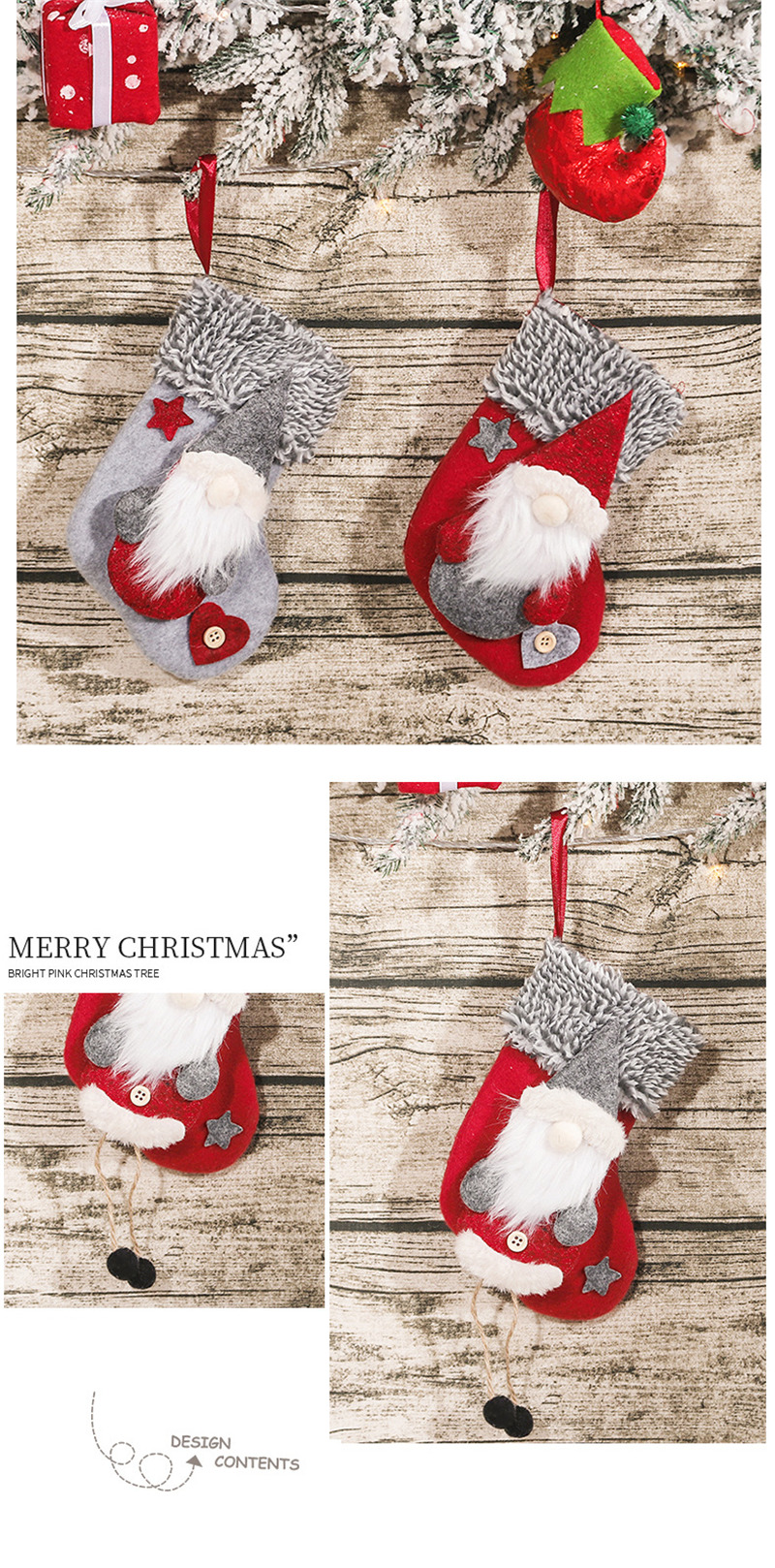 raw edge 3D forester christmas stockings decoration xmas tree pendant