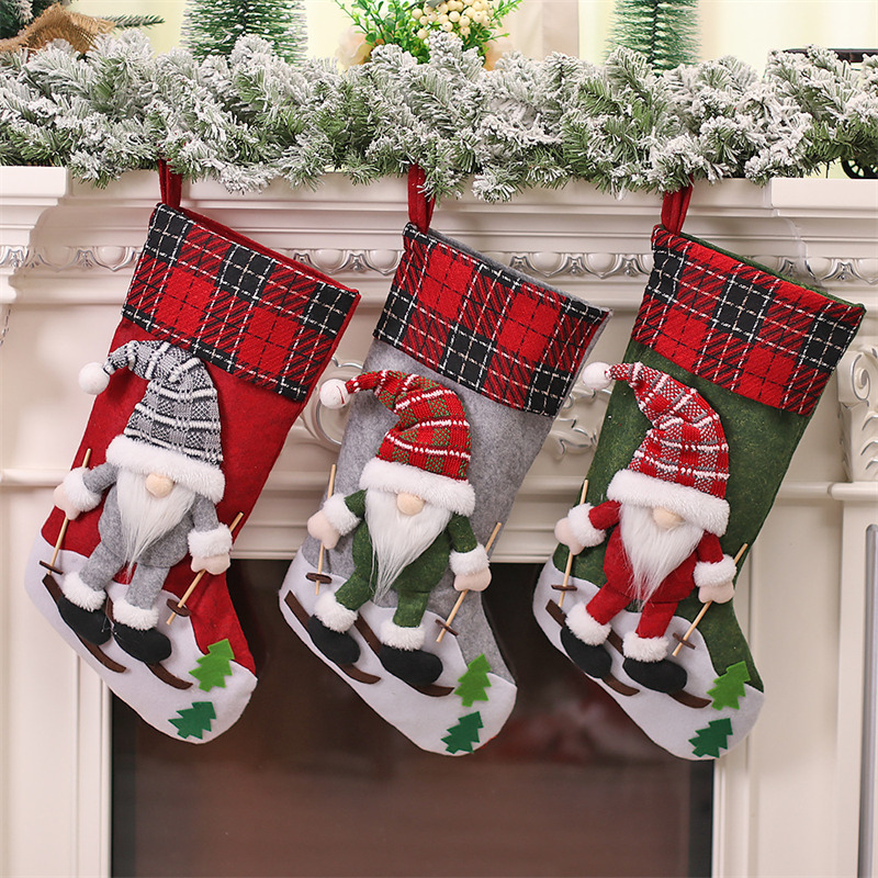 3D gnomes santa christmas stockings fireplace hanging decoration