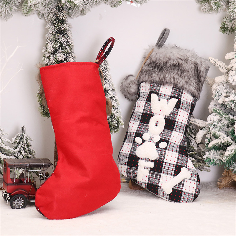 plaid bone wool collar christmas stockings xmas decoration