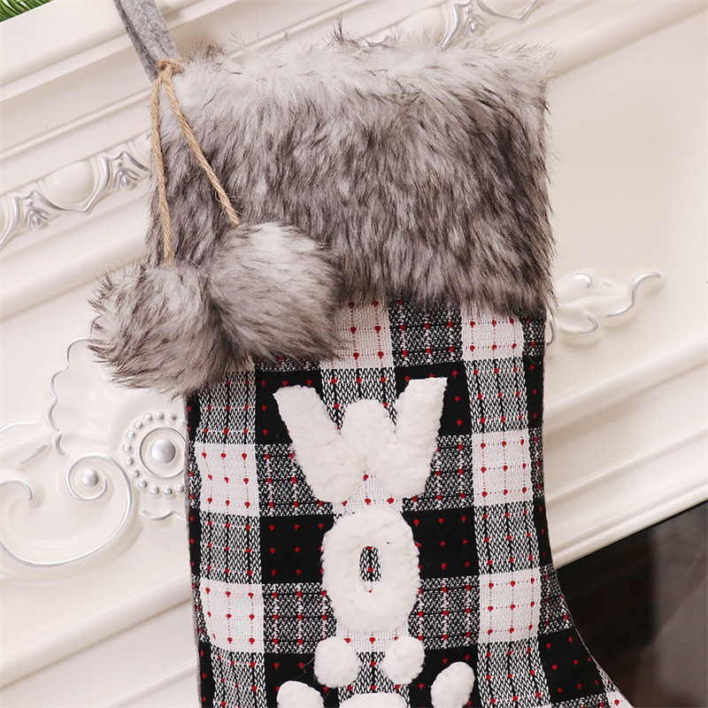 plaid bone wool collar christmas stockings xmas decoration