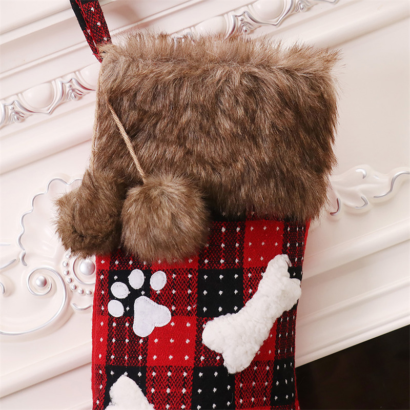 plaid bone wool collar christmas stockings xmas decoration