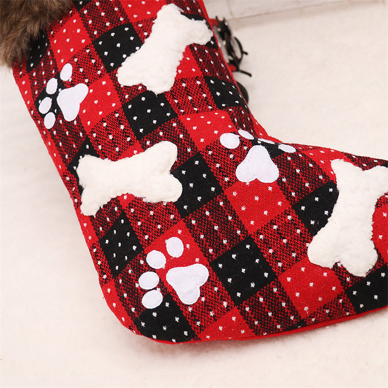 plaid bone wool collar christmas stockings xmas decoration