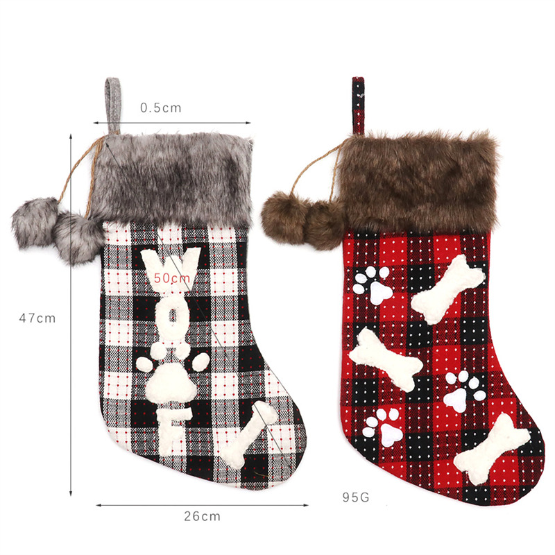 plaid bone wool collar christmas stockings xmas decoration