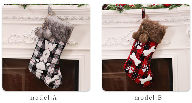 plaid bone wool collar christmas stockings xmas decoration