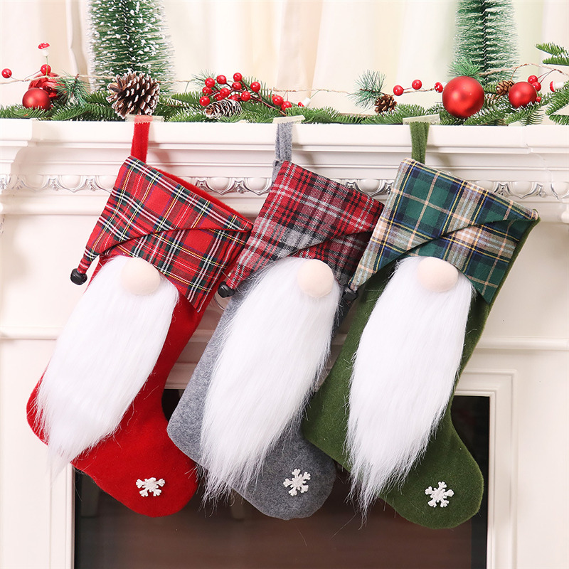 white long beard gnomes christmas stockings decoration