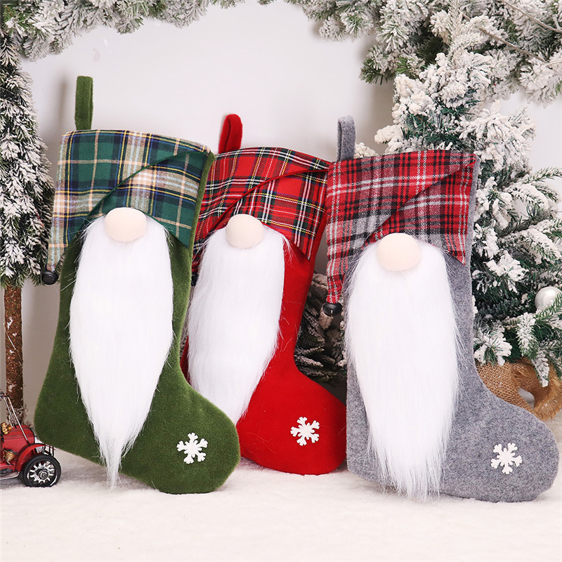 white long beard gnomes christmas stockings decoration