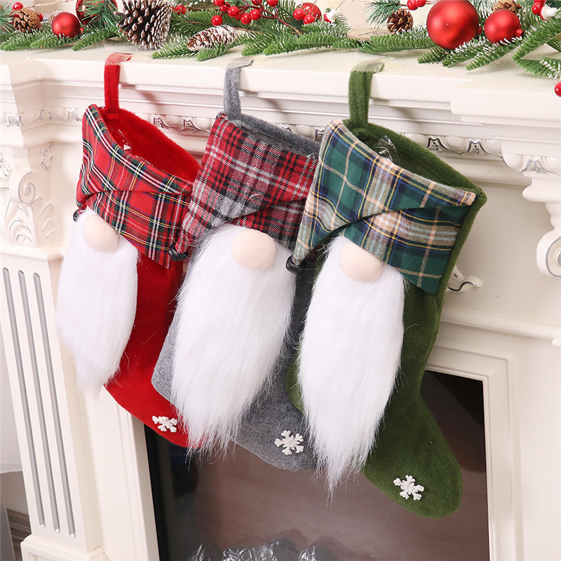 white long beard gnomes christmas stockings decoration