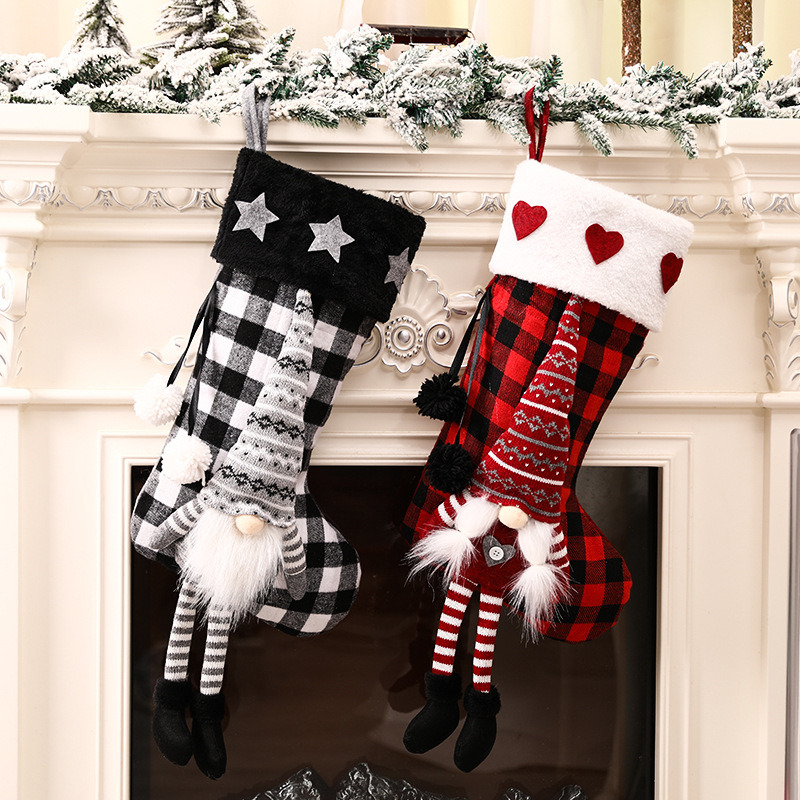 3D plush long legs gnome christmas stockings xmas decoration