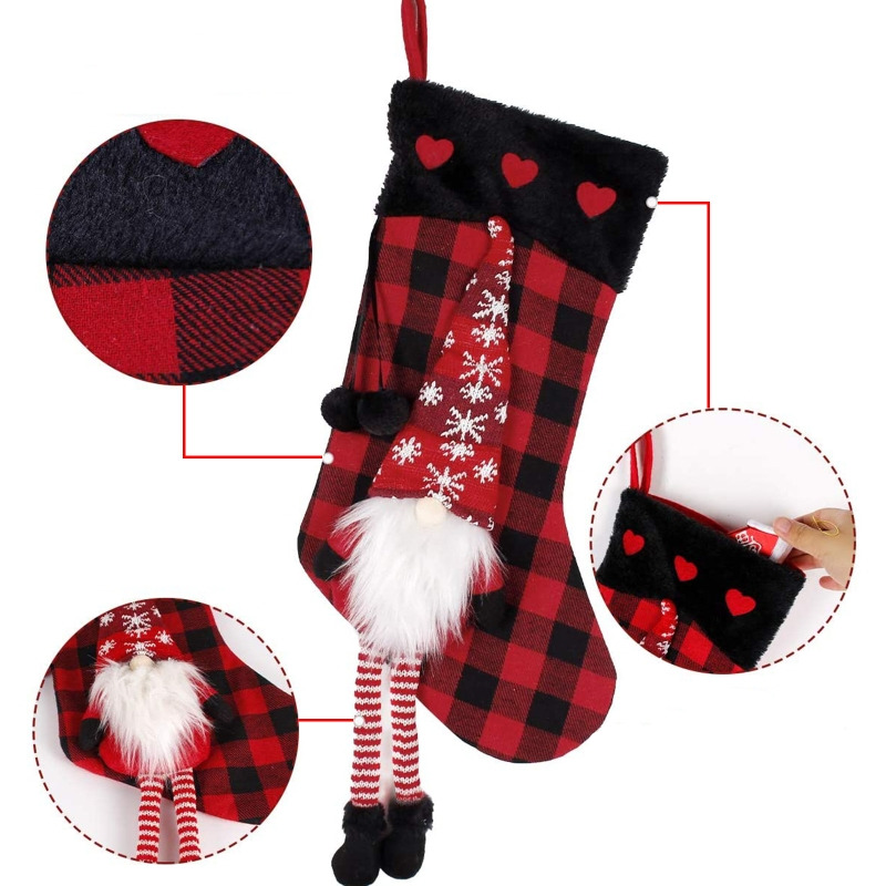 3D plush long legs gnome christmas stockings xmas decoration