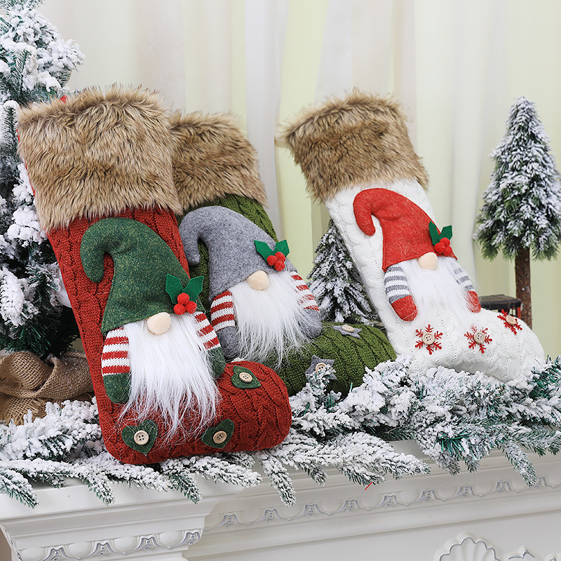 knitted raw edge christmas stockings xmas decoration