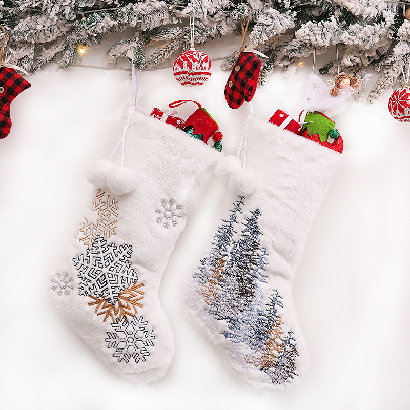 Embroidered white christmas stocking xmas decoration