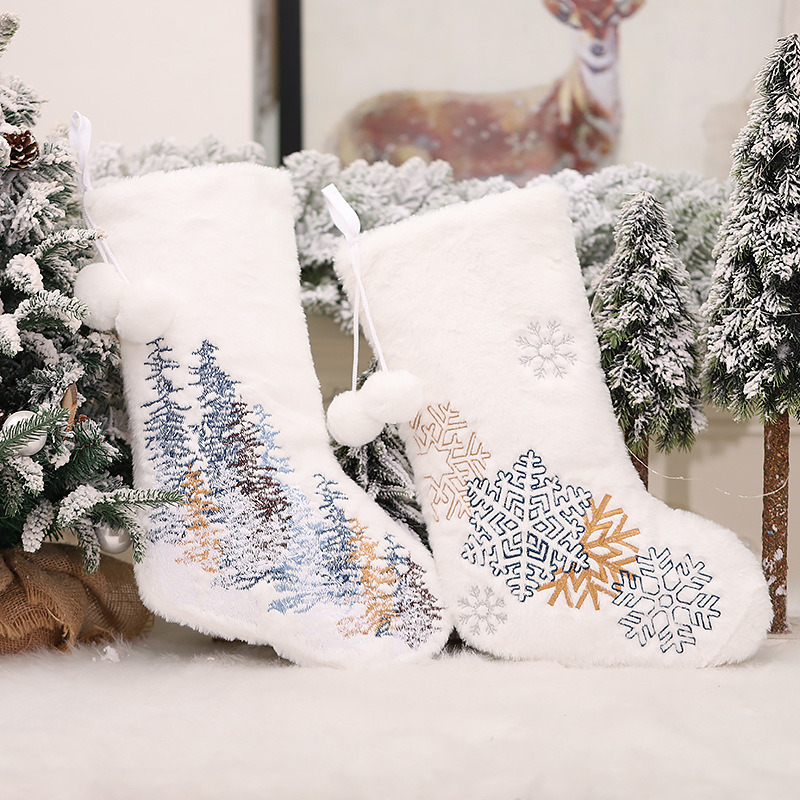 Embroidered white christmas stocking xmas decoration