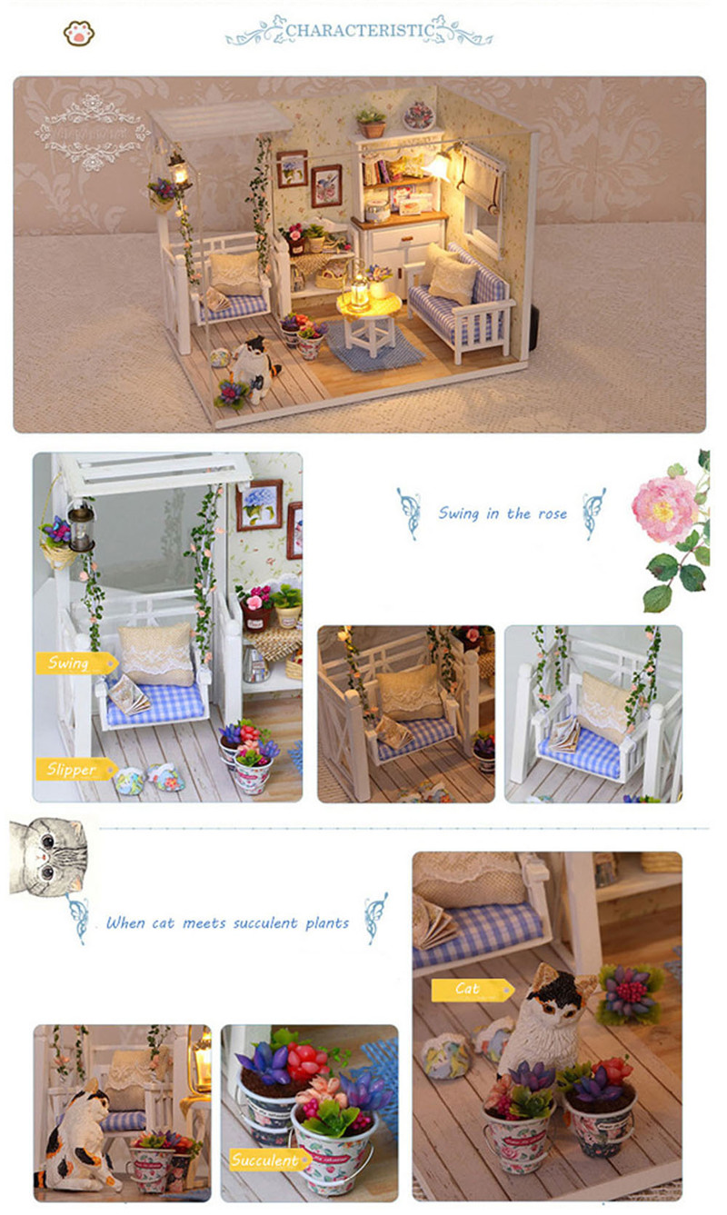 DIY Wooden Doll House Furniture Handcraft Kit - Cat Diary