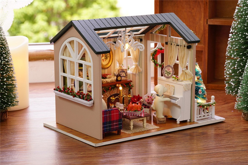 DIY Wooden House Furniture Handcraft Miniature Kit Holiday Time