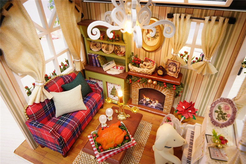 DIY Wooden House Furniture Handcraft Miniature Kit Holiday Time