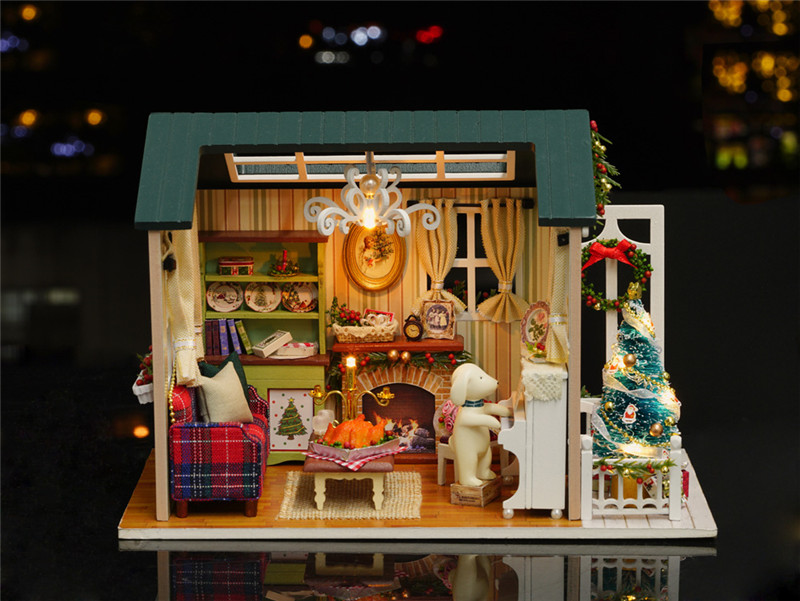 DIY Wooden House Furniture Handcraft Miniature Kit Holiday Time