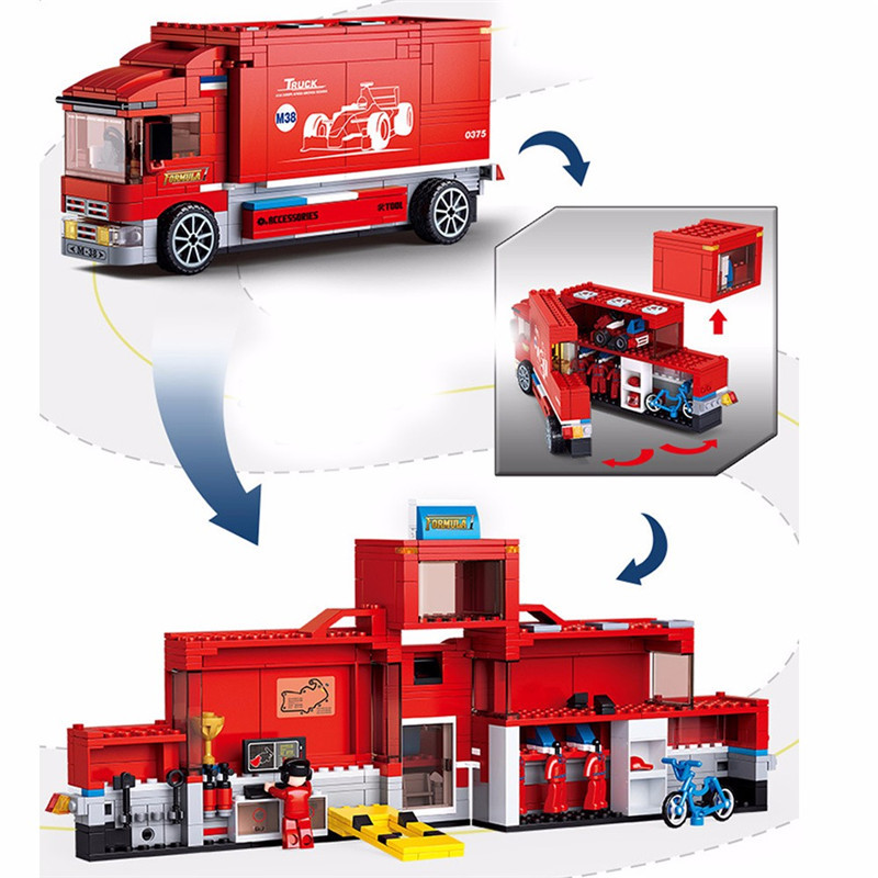 Sluban F1 Formula Racing Car Transport Truck Building Block Brick Toy