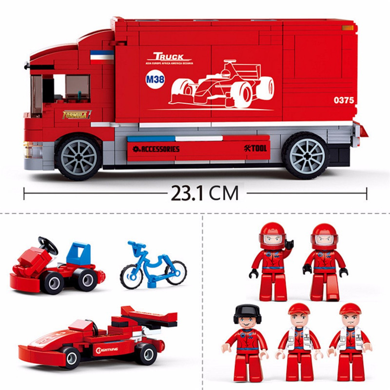 Sluban F1 Formula Racing Car Transport Truck Building Block Brick Toy