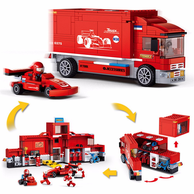 Sluban F1 Formula Racing Car Transport Truck Building Block Brick Toy