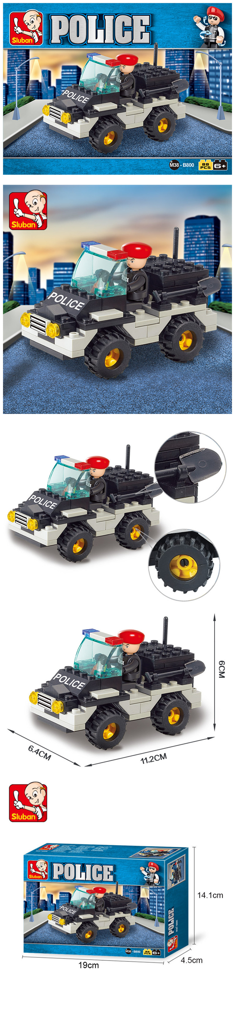 Sluban Building Blocks Kids Toy Riot Police Jeep Car