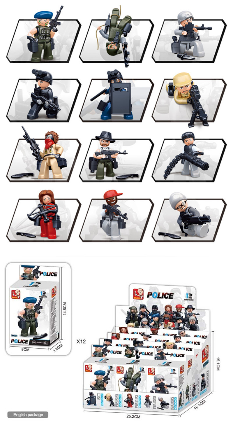 Sluban Building Blocks Kids Toy 12 Models Assorted Police Set